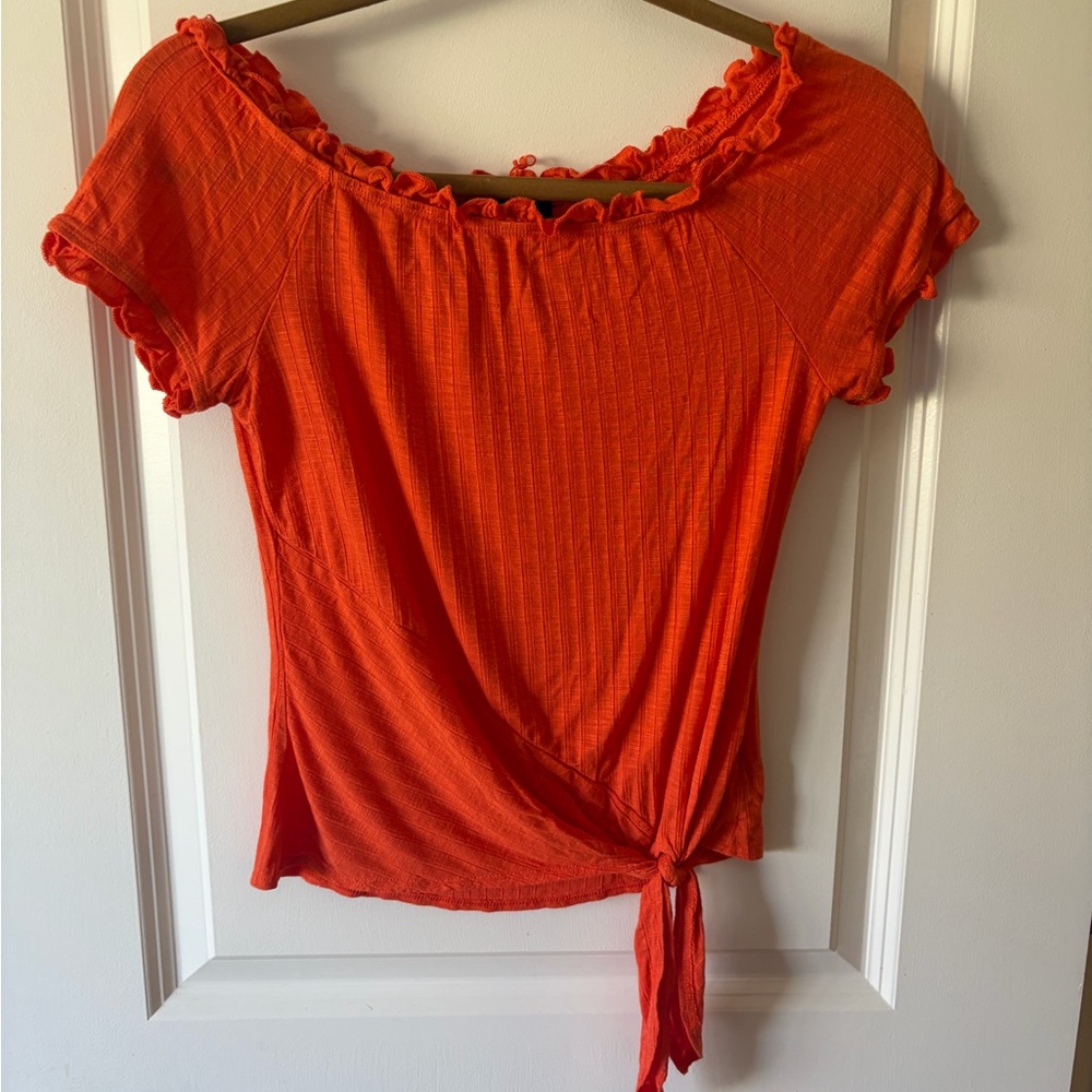 I.N. San Francisco Vibrant Orange Ruffled Tee